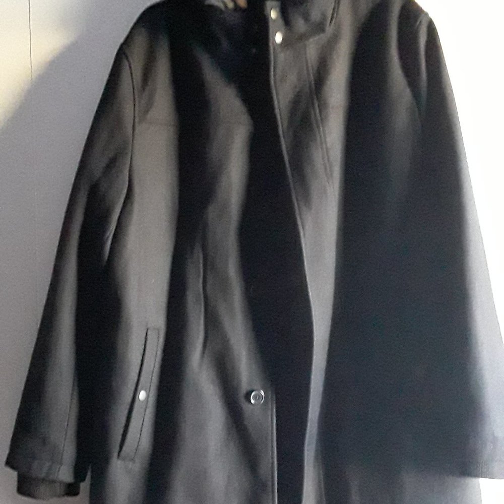 NWT Mens Black Structure Long Warm Coat W/Scarf & Hood $195 Original Price Large